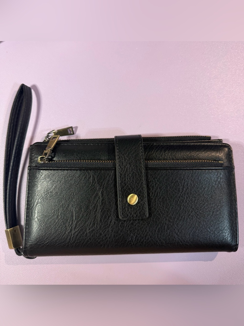 Amazon Black Vegan Leather Wristlet Clutch with Detachable Strap